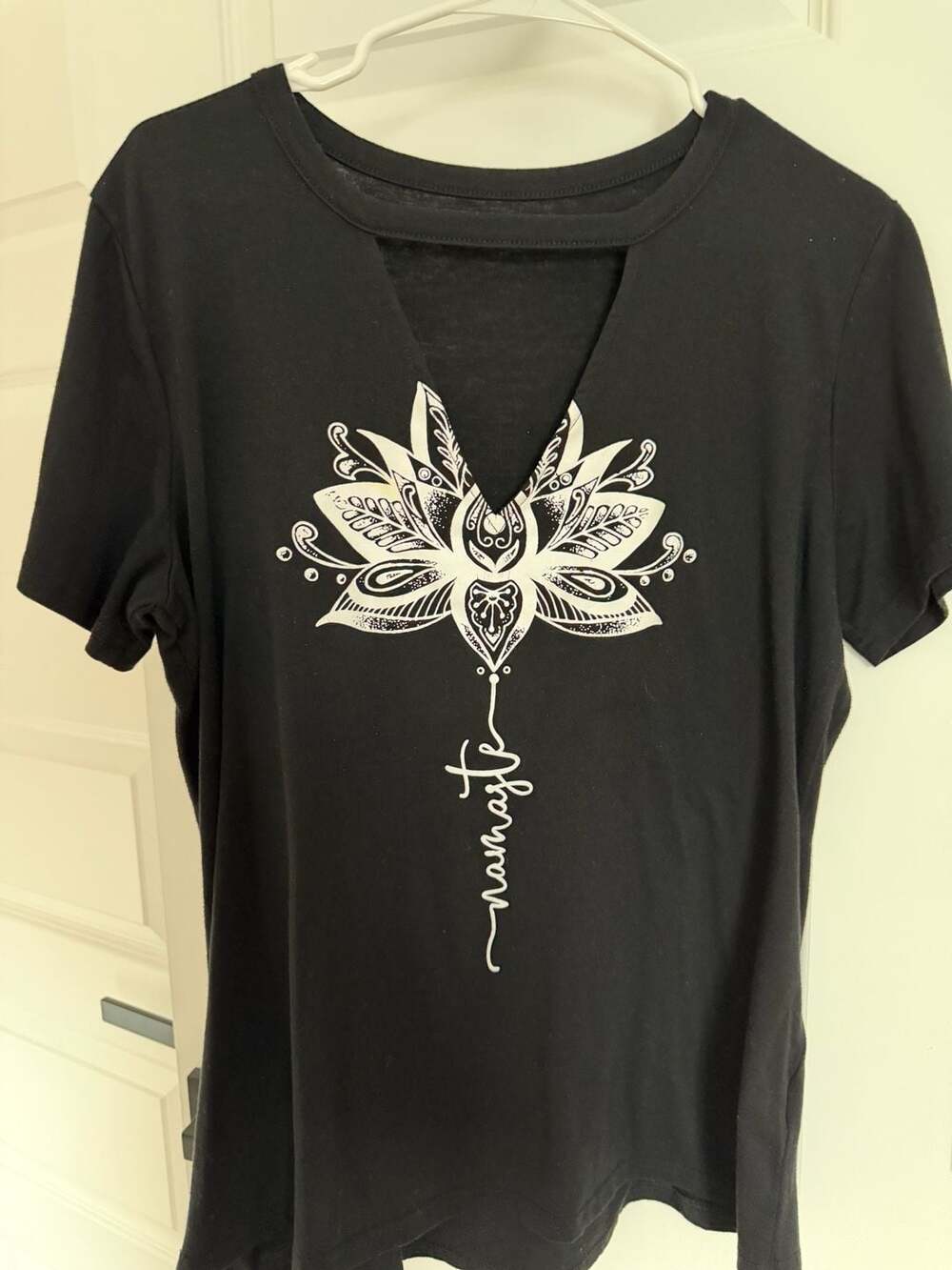 Chin Up Henna Lotus Flower Graphic T-Shirt with Cutout V-Neck